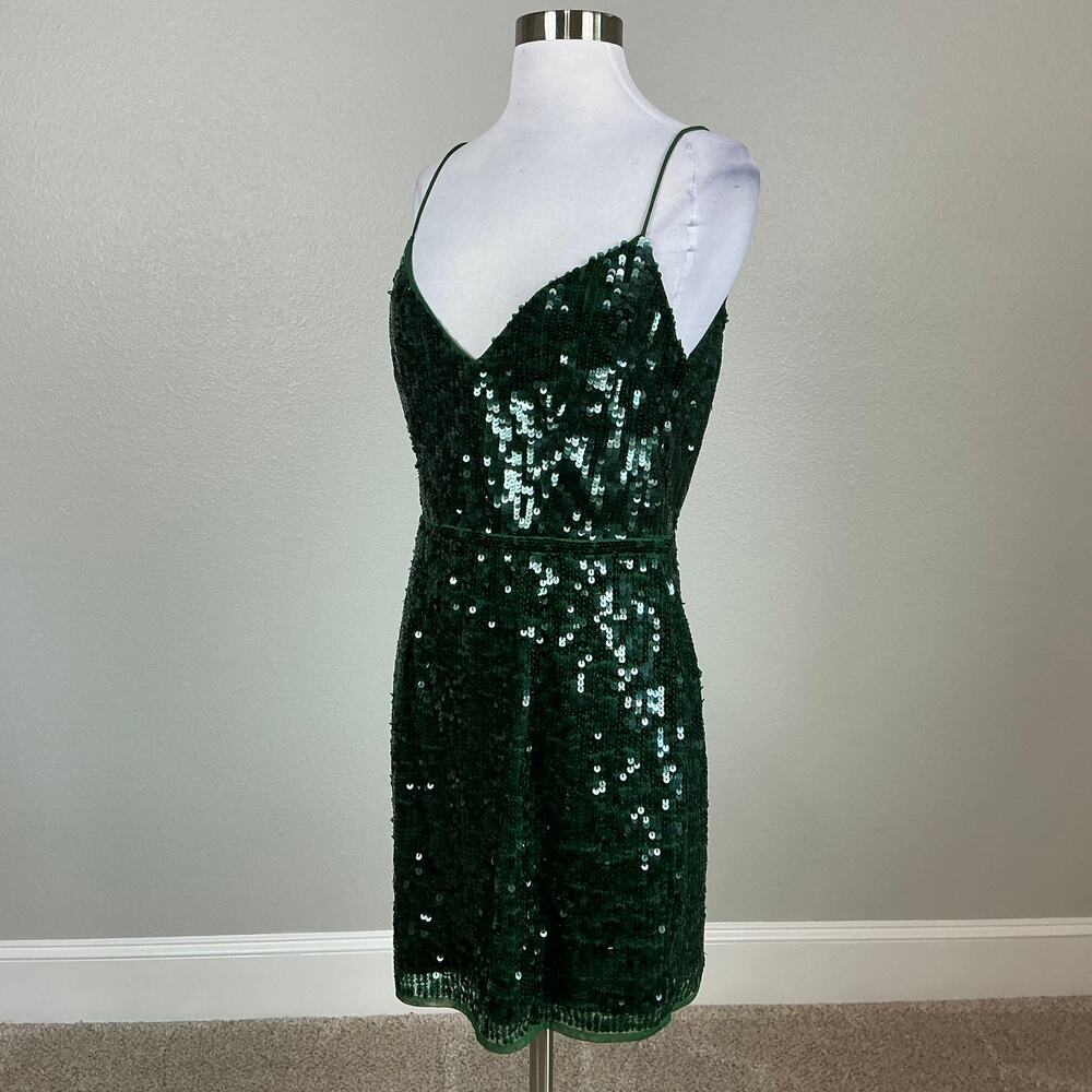 Mac Duggal 93646 Green Cocktail Party Dress Sequined V-Neck Mini Sheath Size 6 - Picture 5 of 13